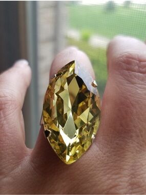 Swarovski Elements Huge Citrine Yellow Marquis Statement Ring Handmade NEW